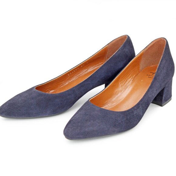 Aquatalia ‘Pasha’ Blue Suede Weatherproof Classic Block Heel Pump - Picture 6 of 11